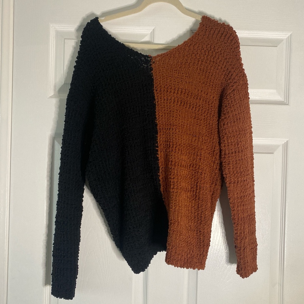 Two-Tone Black and Rust Orangeish Brown Sweater